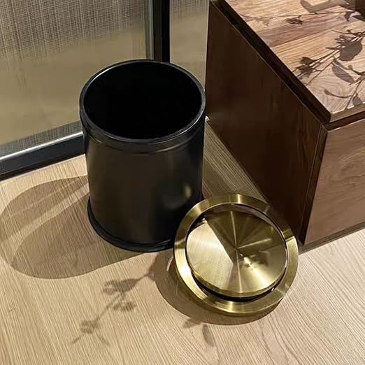 YOJIA 4 Gallon Black Gold Bathroom Trash Can, Stainless Steel Waste Basket, Large Capacity Garbage Can, for Bedroom Kitchen Office Hotel (Black)