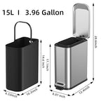 KdbK Bathroom Trash Can with Soft Close Lid, 15L/ 4 GallonRectangular Trash Can with Removable Wastebasket, Step Pedal, Slim Wastebasket for Bedroom, Home Office,Silver