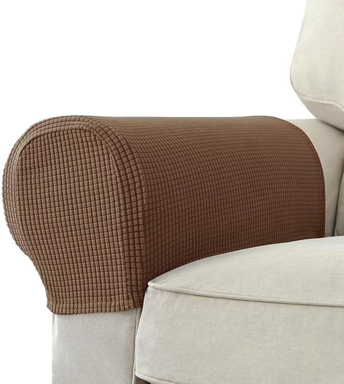 Chaexii Premium Polyester Sofa Arm Cover, Scratch Resistant Protector Covers, Washable, Elastic Armrest Covers for Square/Curved/Sloping Couch Armrests, 2Pcs (Dark Brown)