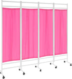 Medical Privacy Screens, Waterproof Nylon Fabric, 78.7 * 70.9 in Foldable Rolling Medical Privacy Screen with Silent Wheels, Suit for Hospitals, Clinics, and Nursing Homes (Pink, 4 Panels)