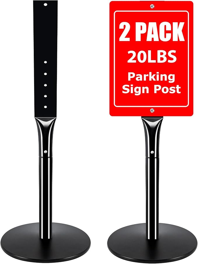 VAIIGO 2Pack Heavy Duty Parking Sign Post for Outside, 20lbs Cast Iron Base Sign Post for Outdoor Sign Holder, Yard Sign Stand, Street Sign Post, 49" Height, Black