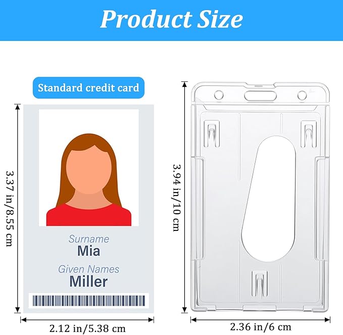 25 Pack Vertical 2-Card Badge Holder, Heavy Duty Hard Plastic ID Card Holder with Thumb Slot, Clear PC Protector Sleeve for Office, School, Credit Cards & Driver's Licenses