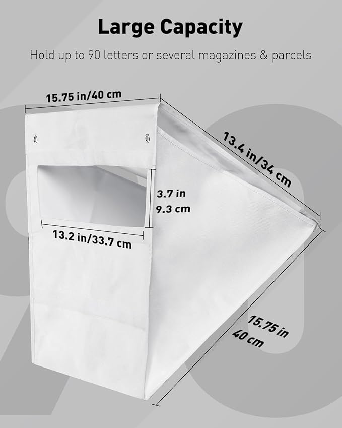 Uniclife White Mail Slot Catcher for Door, Large Capacity Letter Catcher Letterbox Catcher, Front Door Mail Catcher with Hook and Loop Fasteners, Indoor Post Catcher Bag for Small Packages & Magazines