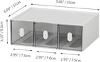 OSteed Desktop Drawers, Desk Organizer with 3 Drawers & Upright Handles, Stackable Plastic Storage Box for Home Collection, Cosmetics, Office Supplies (1 Tall Layer, White & Clear)