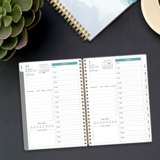 2026 Daily & Monthly Planner - One Page Per Day, Daily Planner from January 2026 to December 2026, Planner 2026 with 12 Monthly Tabs, 6.4" x 8.5", Rose Flower