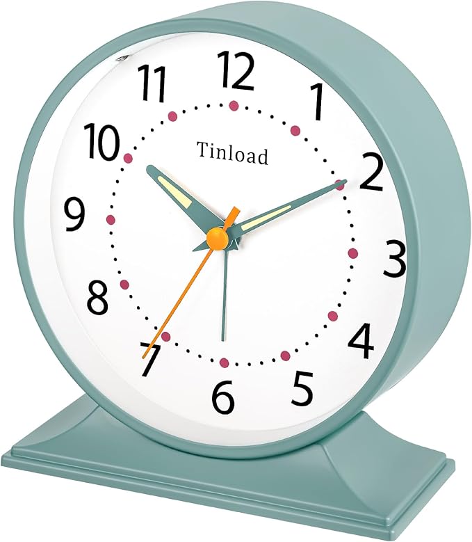 Tinload 4.5" Antique Retro Analog Alarm Clock, Small Silent Bedside Desk Clock with Manual Light, Battery Operated, Snooze, for Living Room, Bedroom, Bedside, Desk(Green)