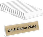 NIUBEE 12 Pack Acrylic 2x8 Name Plates for Desks,Horizontal Slant Back 2x8 Sign Holder for Table Display,Plastic Name License Plate Holder for Office Classroom Teacher Kids Woman Man,Blank