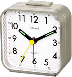Tinload Small Battery Operated Analog Travel Alarm Clock Silent Non Ticking,Gentle Wake, Ascending Beep Sounds, Snooze,Lighted on Demand,Easy Set(Gold)