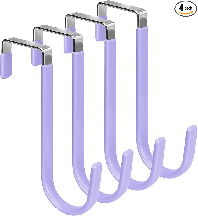 FYY Over The Door Hooks, 4 Pack Door Hangers Hooks with Rubber Prevent Scratches Heavy Duty Organizer Hooks for Living Room, Bathroom, Bedroom Hanging Clothes, Towels, Hats, Coats, Bags Lavender