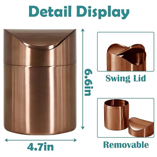 Chemlliy Mini Trash Can, Tiny Desktop Trash Bin with Swing Lid, Stainless Steel Bathroom Countertop Garbage Cans Kitchen Waste Bins with Trash Bag