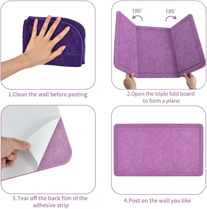 Vuzvuv Violet Purple 28"x16" Large Cork Board with 50 Push Pins & Sticky Notes, Self-Adhesive Bulletin Board for Wall, Felt Pin Vision Board for Paste Notes,Schedules Offices Home