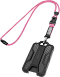 LIUGX Badge Holder with Heavy Duty Breakaway Lanyard, Carbon Fiber-Texture, Durable ID Card Holder (Holds 6 Cards) with Quick Release Detachable Buckle, Metal Clip, American Flag