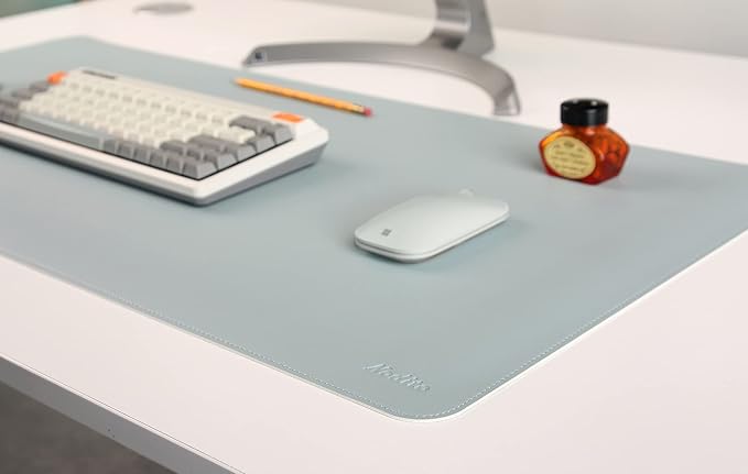 NODITO Dual-Sided Leather Desk Pad,Blotter for Laptop Computer,Mouse Pad,Writing,Drawing,Arts and Craft Mat (17"x24", Blue/Silver)