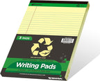 KAISA Yellow Legal Pads Writing Pads Recycled Paper 8.5"x11.75" Wide Ruled Perforated 50 sheets Hard Back Notepads 8-1/2"x 11-3/4" Writing Tablet Canary For Office Supplies (Canary 3pads)
