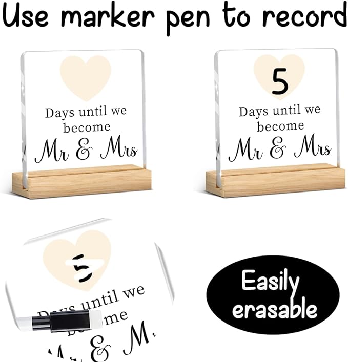Wedding Engagement Gifts for Couples, Funny Wedding Countdown Acrylic Sign, Cute Engagement Gift for Newly Engaged Fiance, Bride to Be Gifts Ideas A 11