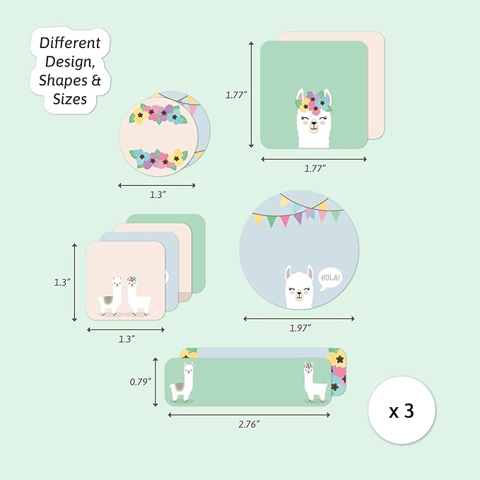 Large Name Labels for Kids (33) - Custom Stickers for Daycare and School Supplies - Durable, Waterproof Stickers for Water Bottles, Lunch Boxes, and More with Unique Designs - Llama