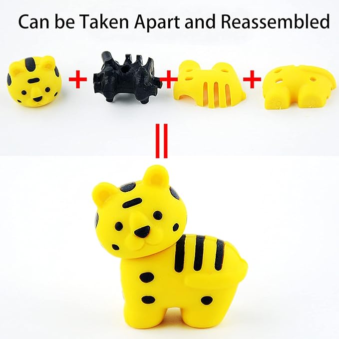 URSKYTOUS 110Pcs Animal Erasers Kids Desk Pets Pencil Erasers 3D Puzzle Eraser Bulk Mini Animal Food Toys Fun Cute Eraser for Classroom Rewards, Game Prizes, Treasure Box, Easter Egg Fillers