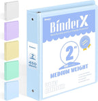 BinderX Extra Durable 3 Ring Binder, Round Ring 2 Inch Binders, Fits 450 Sheets of 8.5x11 Paper, Customizable View Cover with Inside Pockets, Cute 2" Binder, School Supplies for Girls, Blue