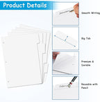Binder Dividers for 3 Ring Binder, 1/5 Cut Tabs, Letter Size, Blank Write On Page Dividers with 5 Big Tabs for School Office Home, 8 Sets, 40 Dividers, White