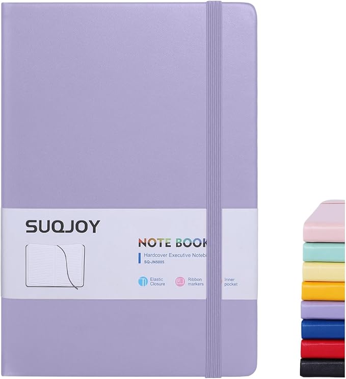 SUQJOY Lined Journal Notebooks for Writing, 100 GSM Thick Paper, 1 Pack Hardcover Notebooks, A5 College Ruled Notebook, Journaling Notebook for School/Travel/Office (Purple- 1 Pack)