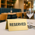 Stainless Steel Reserved Table Sign, Set of 6, 2.36 x 3.94 Inch Tent-Style Signs, Brushed Gold Metal, Durable and Easy to Read for Restaurants, Cafes, Hotels, Weddings, and Events (Gold)