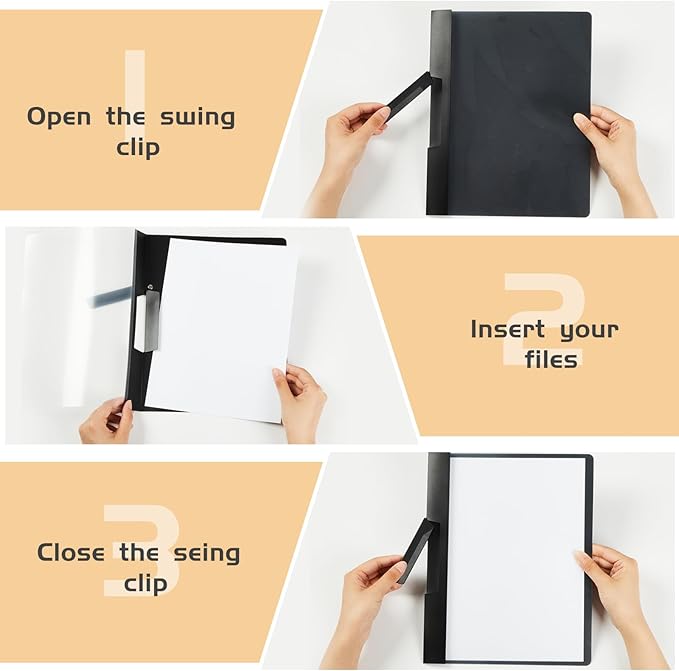 Maitys 25 Pack Durable Clear Report Covers with Rotary Clip 11 x 9 in Letter Size Presentation Folders Transparent Front Cover Portfolio Folder Resume Folder Interview Report Folders (Black)