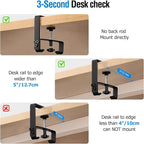 Under Desk Cable Management Tray - Heavy Duty No-Drill Clamp & Screw Mount, 28-Inch Cord Organizer for Home Office, Gaming Setup & Study Room, Holds Power Strip & Large Adapters (Black, 28"L x 5.5"W)