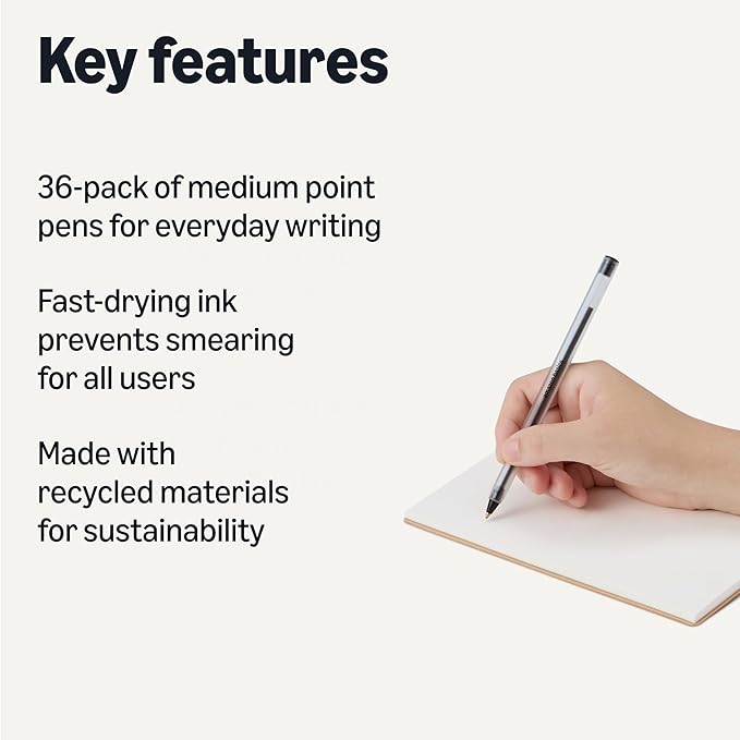 Amazon Basics Ballpoint Pens, 1.0mm, Black, 36 Pack