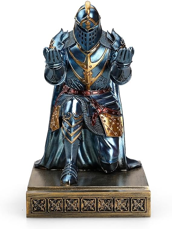 HDMbigmi King's Guard Leader Cloak Warrior Knight Pen Holder Mobile Phone Stand, Ornament Knight Statue, Pen Stand Paperweight for Office and Home (Blue)