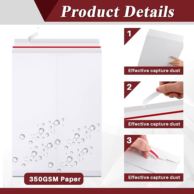 ReliThick 50 Pcs 13 x 17.75 Inch Large Rigid Mailer Self Photo Document Mailers Adhesive Stay Flat White Cardboard Envelopes White Kraft Envelopes for Art Prints Cd Photos Document