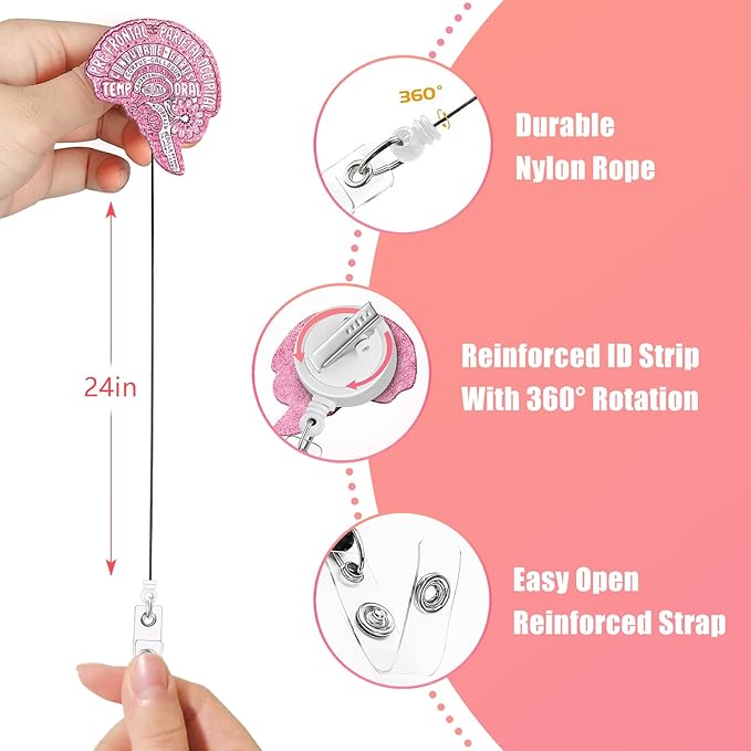 Aoryalps Retractable Badge Reel Holder Retractable with ID Clip for Nurse Nursing Name Tag Card Nursing Student Teacher Doctor Medical Assistant Work Office Clip-Gifts for Nurse