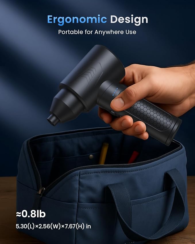 LOXP Electric Air Duster – 150000RPM Powerful Compressed Air Duster with LED Light, 3 Gears, 7500mAh Battery & Fast Charging, Rechargeable Air Blower for Computer, Keyboard, PC, Car, House & Outdoor