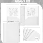 Lincia 100 Pcs Plastic Folders with Pockets and Prong Folders with Prongs 2 Pockets for Office, School for Students, Teachers, Office Workers(White)