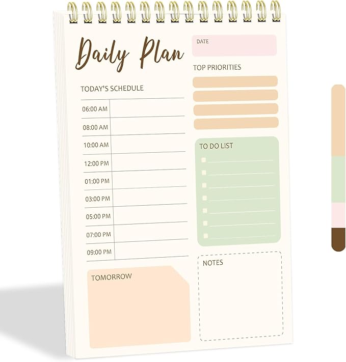 Tlenpo To Do List Notepad, 60 Sheets Daily Planner Notebook Organizer, Portable Spiral Notepad Perfect for Daily Tasks and Goal Setting, Office Products and School Supplies, 5 x 7 Inch
