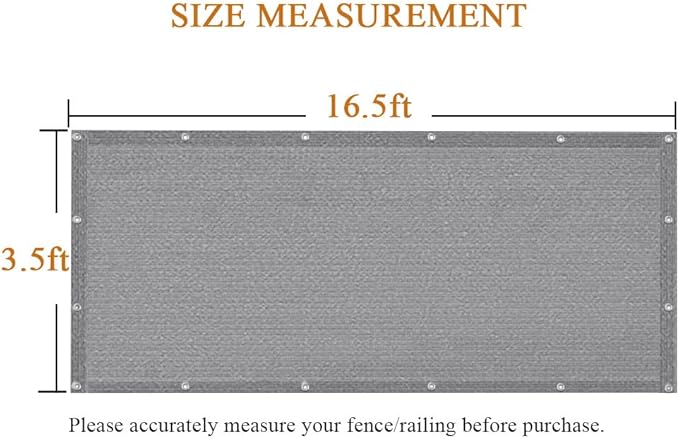 iCover 3.5x16.5ft Balcony Privacy Screen Fence, UV-Resistant Railing Fencing Cover for Porch Deck Patio Garden Backyard, Cable Zip Ties Included, Grey