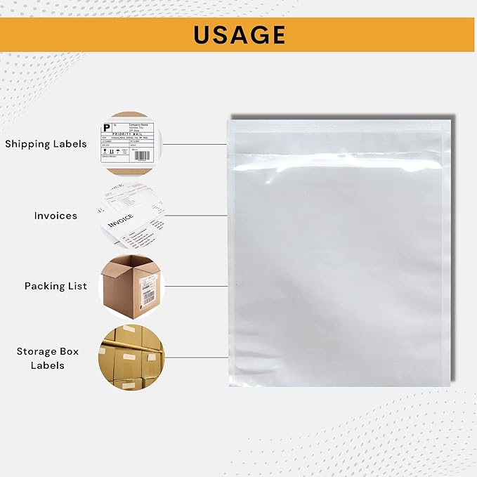 10,000 Pack 7"x10" Shipping Label Sleeves – Clear Self-Adhesive Packing Slip Pouches, Waterproof Packing List Envelopes – Ideal for Shipping Documents, Mailing Labels, Invoices & Packing Slips