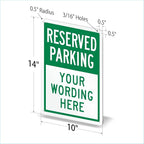 SmartSign 14 x 10 inch Custom “Reserved Parking” Metal Sign - Add Text, 40 mil Laminated Rustproof Aluminum, Green and White, Made in USA