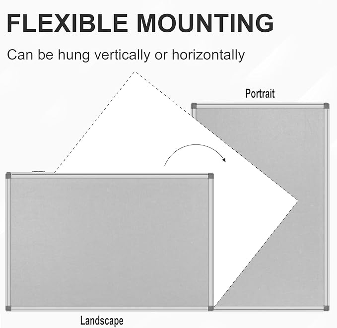 36x24-Inch Gray Felt Bulletin Board with Silver Aluminum Frame – Perfect for Home, Office, and Classroom