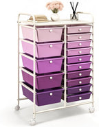 DORTALA 15-Drawer Rolling Storage Cart with Drawers, Rolling Utility Cart w/Removable Drawers & Universal Wheels, Tools Scrapbook Paper Organizer for School, Office, Home, Classroom (Gradient Purple)