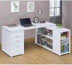 Pemberly Row L Shape Corner Storage Desk in White, Letter/Legal File, 5 Bookshelves