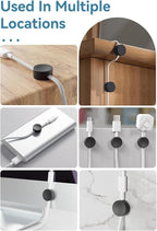 Maveek Magnetic Cord Clips Black, Silicone Cord Organizer Magnet Cable Holder Charging Cable Management Cord Keeper with Adhesive Metal Disc (5 Piece, Large Size)