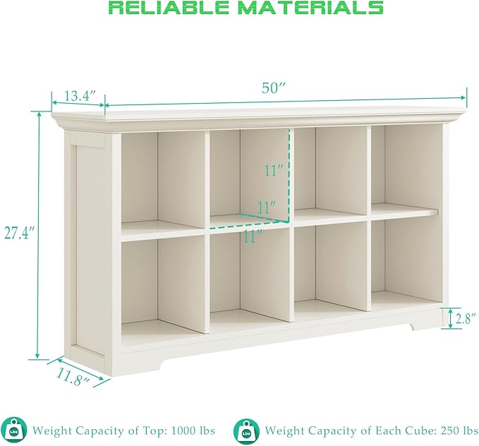 OSCHF Cube Shelf Bookcase with Base - Wooden 2 Tiers Floor Standing Low Storage Cabinet for Home and Office, 8-Cube Lattice Bookshelf, Warm White