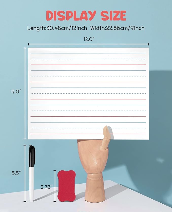 GAMENOTE Small Dry Erase Lap Boards for Kids & Students, Magnetic Double Sided Lined Whiteboards 9x12 for Classroom & Homeschool Use (6 Pack)