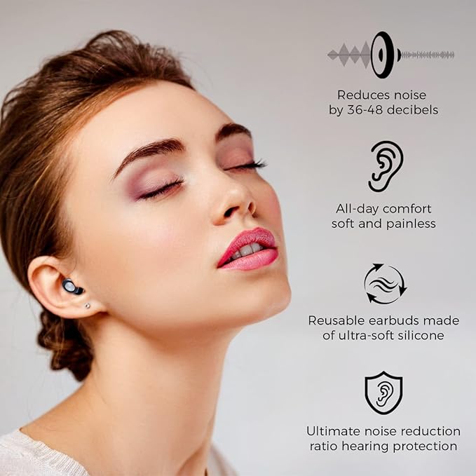 Ear Plugs for Sleeping Noise Cancelling, Soft Reusable Ear Plug, 45dB Earplugs for Noise Reduction, Ear Plugs for Concerts, Suitable for Noisy Environments, Travel,Hearing Protection (Black)