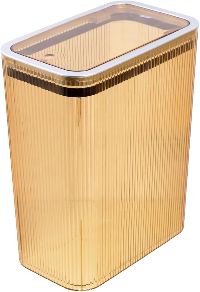 Glad Bathroom Trash Can, 2.6 Gallon (10L) - Slim Plastic Waste Basket with Pop-Up Lid and Bag Ring - Colored Clear Trash Can for Bedroom, Office, College Dorm - Brown
