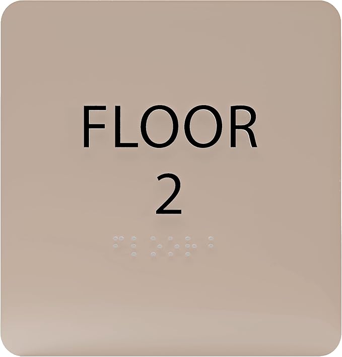 Khaki w/Black ADA Floor 2 Sign with Braille – Made from Durable Acrylic and Ready to Mount