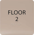 Khaki w/Black ADA Floor 2 Sign with Braille – Made from Durable Acrylic and Ready to Mount