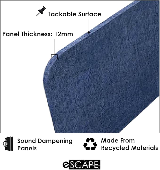 Escape 12" Freestanding Desk Divider | Eco-Friendly Acoustic Privacy Screen | Noise Reducing Desk Partition | 35" Wide | White