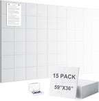G Gamit Large Felt Wall Tiles Bulletin Board 59”x36”,Large Cork Board Alternative with 60 Pushpins, 15-Pack Felt Pin Board with 112 Safe Removable Adhesive Tabs for Home Office School (White)