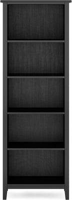 SIMPLIHOME Artisan Bookcase - 72 inch Tall 5-Shelf Solid Wood Bookshelf in Black, Contemporary Storage for Living Room, Study Room or Office with Adjustable Shelves and Decorative Side Panels